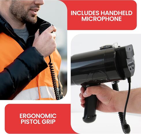 Pyle 100-Watt Square Megaphone Bullhorn, Lightweight and Portable Loud Air Horn with Aux (3.5mm) Input for MP3/Music, Automatic Siren, MIC/Talk (Black), 1500 Square Yards Projection Range in Saudi Arabia