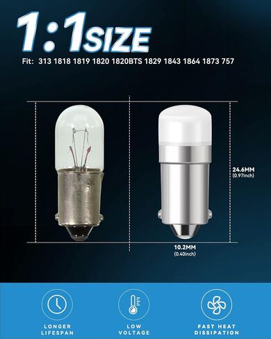 Keiurot 1895 Bulb 1893 Led Bulb 1815 1816 53 57 Bulb BA9S Led Bulb for Indicator Lights Car Dome Map Trunk License Plate Courtesy Step Light White DC/AC 12V, 10-Pack in Saudi Arabia