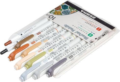 Neutral Palette Set, Includes 8 Mildliner Highlighters and 2 ClickArt Markers, Assorted Neutral Vintage Ink Colors, 10-Pack (78601) in Saudi Arabia