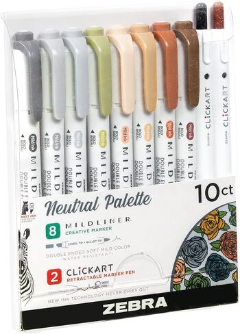 Neutral Palette Set, Includes 8 Mildliner Highlighters and 2 ClickArt Markers, Assorted Neutral Vintage Ink Colors, 10-Pack (78601) in Saudi Arabia
