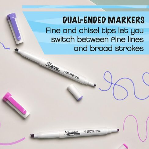 Sharpie S-Note Duo Dual-Ended Creative Marker Set, Part Highlighter Marker, Part Art Marker, Assorted Colors, Fine and Chisel Tip Marker, Includes Stand-up Easel, 16 Count in Saudi Arabia