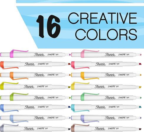 Sharpie S-Note Duo Dual-Ended Creative Marker Set, Part Highlighter Marker, Part Art Marker, Assorted Colors, Fine and Chisel Tip Marker, Includes Stand-up Easel, 16 Count in Saudi Arabia