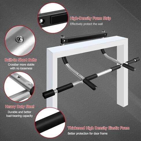 Pull Up Bar for Doorway, No Screws Portable Chin Up Bar Doorway, Strength Training Door Frame Pull-up Bars, Hanging Bar for Exercise, Door Workout Bar with Foam Grips, Pullup Bars for Home in Kuwait