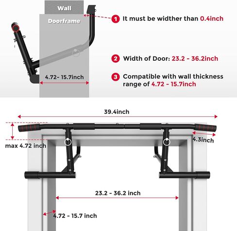ONETWOFIT Pull Up Bar for Doorway, 440 lbs Heavy Duty Adjustable Portable Upper Body Fitness Workout Bar for Home Gyms, Multi-Grip Strength Wall Mounted Door Frame Chin-Up Bar for All Doors in Saudi Arabia