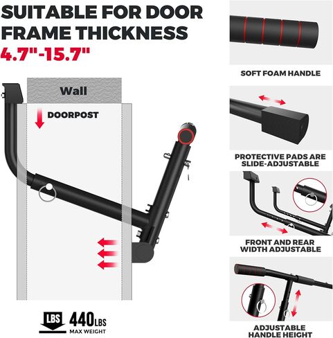 ONETWOFIT Pull Up Bar for Doorway, 440 lbs Heavy Duty Adjustable Portable Upper Body Fitness Workout Bar for Home Gyms, Multi-Grip Strength Wall Mounted Door Frame Chin-Up Bar for All Doors in Saudi Arabia
