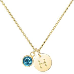 RLMOON Initial Birthstone Necklace for Women Gold Initial Necklace 14K Gold Plated Dainty Letter Necklace A-Z CZ Pendant Birthstone Choker Necklace Personalized Jewelry for Birthday