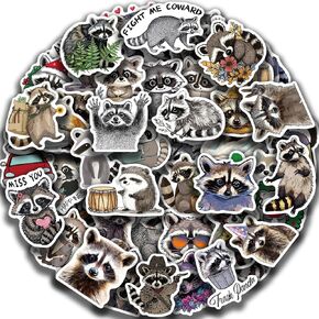 50 Pcs Cute Raccoon Stickers for Kids Waterproof Little Raccoon Sticker for Water Bottle Procyon Lotor Stickers Pack Vinyl Decals for Laptop Scrapbook Kids Classroom Party Favors (Raccoon)
