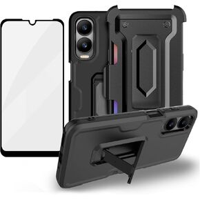 Ailiber for Cricket Debut S3 Case, Cricket Debut S3 Belt Clip Holster, with Card Holder+Screen Protector, Kickstand for Magnetic Car Mount, Card Slot Heavy Duty Dual Layer Shockproof Cover-Red