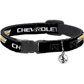 Buckle-Down Cat Collar Breakaway Chevrolet Bowtie Black Gold White 8 to 12 Inches 0.5 Inch Wide