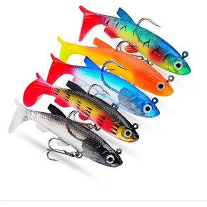 5Pcs Soft Fishing Lure for Bass, Pre-Rigged Jig Head Soft Fishing Lures for Saltwater Freshwater, Swim Baits for Bass Trout Walleye Pike