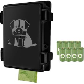 Dog Poop Bag Dispenser Wall Mount Outdoor Poop Bag Storage Dispenser | 8 Rolls | Cute Dog Sign | Small Dog Waste Station for Home, Yard, Backyard (Black dispenser + bags)