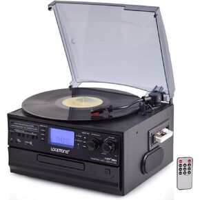 LoopTone Vinyl Record Player 3 Speed 10 in 1 Bluetooth in and Out Vintage Turntable CD Cassette Player AM/FM Radio USB Recorder Aux-in RCA Line-Out