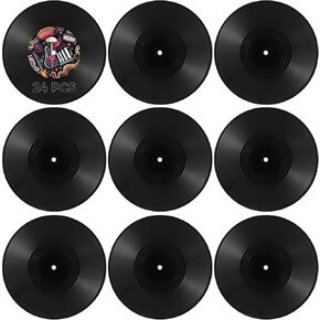 OMISTAR 24 PCS Blank Vinyl Records, 12 Inches DIY Blank Vinyl Record Decor, Vintage Fake Vinyl Record Decorations, Retro Vinyl Record Disc Hip Hop Rock Decor for Home Studio Cafe Restaurant