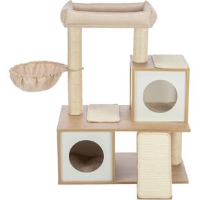 TRIXIE Addison 35.5-in Cat Tree, Modern Wood Cat Tower, Sisal Scratching Posts & Pads, 2 Condos, Hammock, Cozy Bed