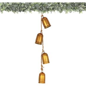 Christmas Bells,Gold Cow Bells for Christmas Decoration,Metal Brass Bell Rustic Wall Hanging Bell on Jute Rope, Vintage Jingle Bell Ornaments for Christmas Wreaths,Tree and Door Decor-4 Bells