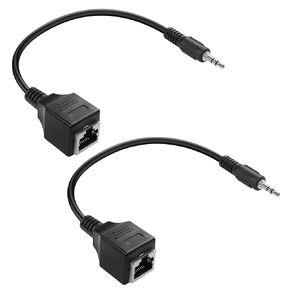 YACSEJAO Network RJ45 to 1/8" Stereo Adapter 2 Pack 3.5mm 3.5mm Stereo Male to RJ45 Socket Extend via Cat5 & Cat6 Bus Ethernet Adapter