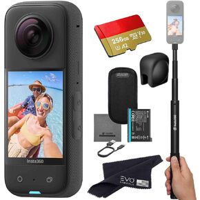 Insta360 X3 - Waterproof 360 Action Camera with 1/2" 48MP Sensors, 5.7K 360 HDR Video, 72MP 360 Photo, 4K Single-Lens, 2.29" Touchscreen, AI Editing |Bundle Includes Selfie Stick,Lens Cap&256GB