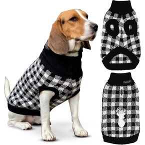 Parisian Pet Dog Sweaters - Pullover, Turtleneck Buffalo Checkered Sweater - Polar Bear Cable Knit Dog Christmas Outfit - Fall, Winter Dog Clothes - Flexible Dog Sweater for Large Dogs - 2XL