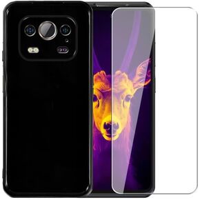 Case for Ulefone Armor 25T Pro + Glass Screen Protector Tempered Film - Transparent Silicone Soft Flexible Bumper Shockproof TPU Protective Cover Shell (Black)