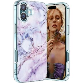 Marble Case for iPhone 16 Plus 5G, Soft Silicone Clear TPU Case for Women for iPhone16 Plus Cute White Blue Marble Pattern Anti-Scratch Shockproof Protective Cover for iPhone 16 Plus 6.7-inch (Purple)