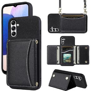 Phone Case for Samsung Galaxy A15 5G/4G Wallet Cover with Crossbody Shoulder Strap and Leather Credit Card Holder Pocket Slim Flip Purse Stand Cell Accessories A 15 G5 15A Girls Women Pink