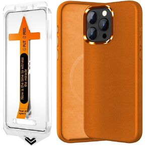 AGVEE Leather Case for iPhone 13 Pro 6.1" with Dust-Free Box Full Coverage Second-Strength Tempered Screen Protector Easy Installation Version, Full Body Shockproof Slim Cover, Brown