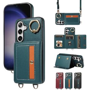 Phone Case for Samsung Galaxy A15 5G Wallet Cover with Crossbody Shoulder Strap and Leather Card Holder Credit Pocket 360°Rotatable Stand Cell Accessories A 15 4G 15A Girls Women Men Red