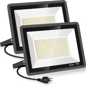2 Pack 200W Warm White Led Flood Lights Outdoor,3000K Super Bright 15500LM Security Lights with Plug,Exterior IP66 Waterproof FloodLight for Basketball Court, Yard, Garden, Playground