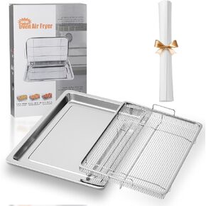 Air Fryer Basket for Oven, Extra Large 18.8" x 12.8" Oven Air Fryer Basket and Tray Set with 30 PCS Parchment Papers Heavy-Duty Non-Stick Baking Pan for Air Frying, Roasting & Baking