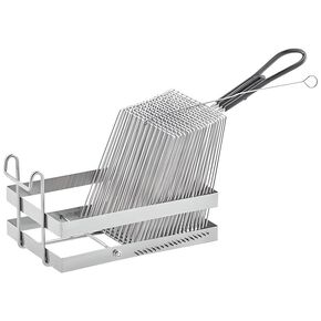 OCS Parts Pro Chef Series 8-Slot Taco Fryer Basket | 12" x 6 1/2" x 4 1/2" Nickel-Plated Steel Taco Fry Basket with Rubberized Handle and Front Hook