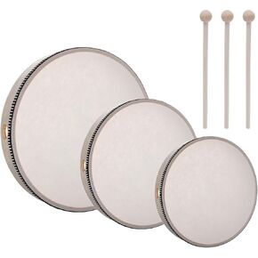 3pcs Hand Drum Percussion Wood Frame Drum with Drum Stick 12 Inch 10 Inch 8 Inch Percussion Instruments Preschool Musical Education Performance Pro (Wood Color, 12 Inch 10 Inch 8 Inch)