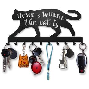 SirHoldeer Black Cat Key Holder Wall Mount, Key Rack for Wall, Key Holder for Wall Decorative, Metal Decor for Office, Hallway, Entryway, Hooks Hanging Keys, Small Key Hanger for Wall, Cat Lover Gifts