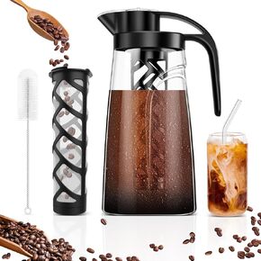 Cold Brew Coffee Maker, 70 oz (2100 ml) BPA Free Tritan Pitcher, Iced Coffee Maker and Tea Brewer, 100% Leak-Proof, Easy to Clean Reusable Mesh Filter, Black