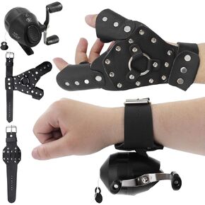 Fishing Reel Kit with Wristband and Hand Guard for Slingshot Fishing Darts Reel Leather Wrist Wrap for Shooting