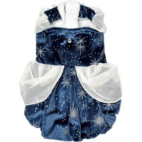 Starry Dog Dress, Dog Clothes for Small Dogs Girl, Dog Sweater, Winter, Fleece, Warm, Blue, S