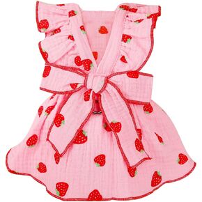 Dog Dresses for Small Dogs Girl Female Dog Clothes Cat Clothes Cat Dress Cute Cotton Extra Small Summer Clothes Bow Decor Printed Strawberry Dog Birthday Outfit Small Puppy Clothes,Pink, XX-Large