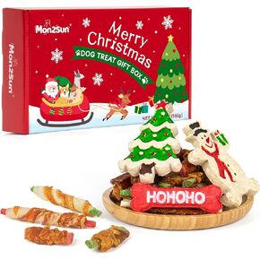 MON2SUN Christmas Dog Treats, Christmas Box Dog Treats, Rawhide and Rawhide Free Dog Chews for Small and Medium Dogs, 34 Count (Pack of 1)