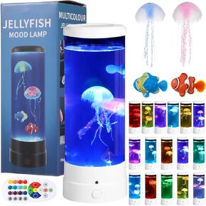 Jellyfish Aquarium Lamp, Artificial Fish Tank Lava Night Light, Battery and USB Powered Mini Fish Lamp with Remote Control, LED Fish Lava Lamp for Home Office Decor