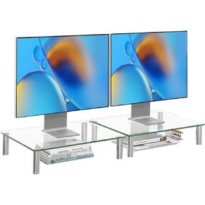 Simple Trending 2 Pack Computer Monitor Riser with Height Adjustable, Tempered Glass, Multi Media Desktop Stand for Flat Screen TV Laptop