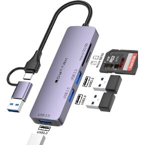 USB 3.0 HUB, Type-C/USB 3.0 Splitter with SD/TF Card, 1 USB 3.0 Port and 2 USB 2.0 Ports, USB Extender for PCs, Laptops, MacBook Pro/Air, iMac Pro, Surface and Tablets