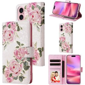UEEBAI Wallet Case for iPhone 16 Pro Max, PU Leather Phone Case Kickstand RFID Blocking Flip Case Card Slots Wrist Strap Relief Engraved Pattern Magnetic Closure Flower Folio Case, Blue Butterfly