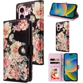 UEEBAI Wallet Case for iPhone 16 Pro Max, PU Leather Phone Case Kickstand RFID Blocking Flip Case Card Slots Wrist Strap Relief Engraved Pattern Magnetic Closure Flower Folio Case, Blue Butterfly in Kuwait