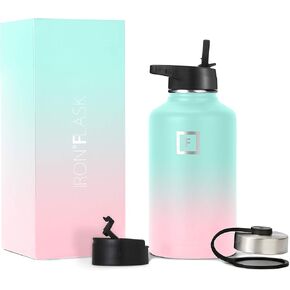 IRON °FLASK Camping & Hiking Hydration Flask, Wide Mouth, 3 Straw Lids, Stainless Steel Outdoor Water Bottle, Double Walled, Insulated Thermos, Metal Canteen - Cobalt Speckle, 40 Oz