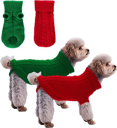 choyaxo 2 Packs Dog Sweater for Small Pet Dogs Cat Breathable Knitted Warm Cat Outfit for Christmas Valentine's Day Warm Apparel for Winter (Red+Green, Medium) in Saudi Arabia