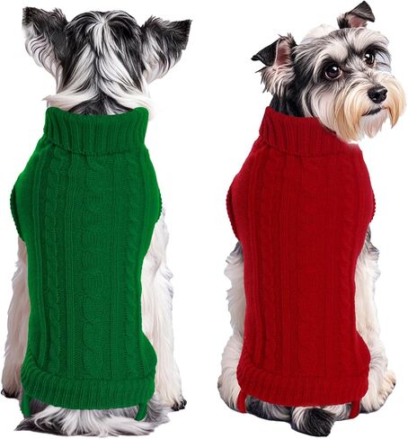 choyaxo 2 Packs Dog Sweater for Small Pet Dogs Cat Breathable Knitted Warm Cat Outfit for Christmas Valentine's Day Warm Apparel for Winter (Red+Green, Medium) in Saudi Arabia