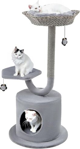 Tangkula Cat Tree for Indoor Cats, 42 Inch Cute Cat Tower with Curved Metal Supporting Frame, Sisal Scratching Posts, Top Perch, Cat Condo, 3-Layer Small Flower Cat Tree Tower in Kuwait