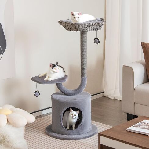 Tangkula Cat Tree for Indoor Cats, 42 Inch Cute Cat Tower with Curved Metal Supporting Frame, Sisal Scratching Posts, Top Perch, Cat Condo, 3-Layer Small Flower Cat Tree Tower in Kuwait