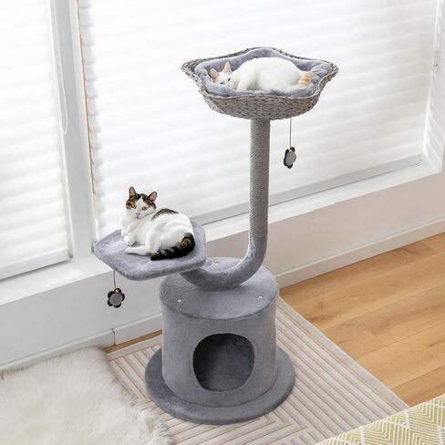 Tangkula Cat Tree for Indoor Cats, 42 Inch Cute Cat Tower with Curved Metal Supporting Frame, Sisal Scratching Posts, Top Perch, Cat Condo, 3-Layer Small Flower Cat Tree Tower in Kuwait