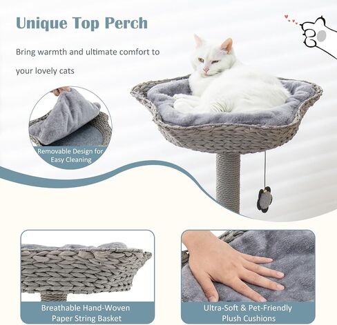 Tangkula Cat Tree for Indoor Cats, 42 Inch Cute Cat Tower with Curved Metal Supporting Frame, Sisal Scratching Posts, Top Perch, Cat Condo, 3-Layer Small Flower Cat Tree Tower in Kuwait