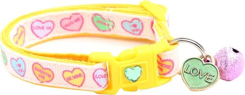 Valentines Day Cat Collar with Bell | Safety Breakaway Collar | Adjustable Large Size or Kitten Collar (Pastel Conversation Hearts, Small(10lbs & Less)) in Saudi Arabia